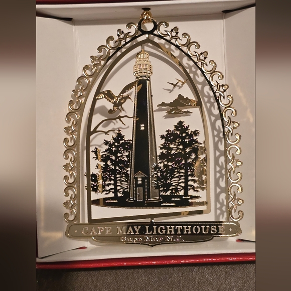 Cape May New Jersey 24k Gold Flashed Brass Lighthouse Ornament NJ Xmas Decor - Picture 4 of 5
